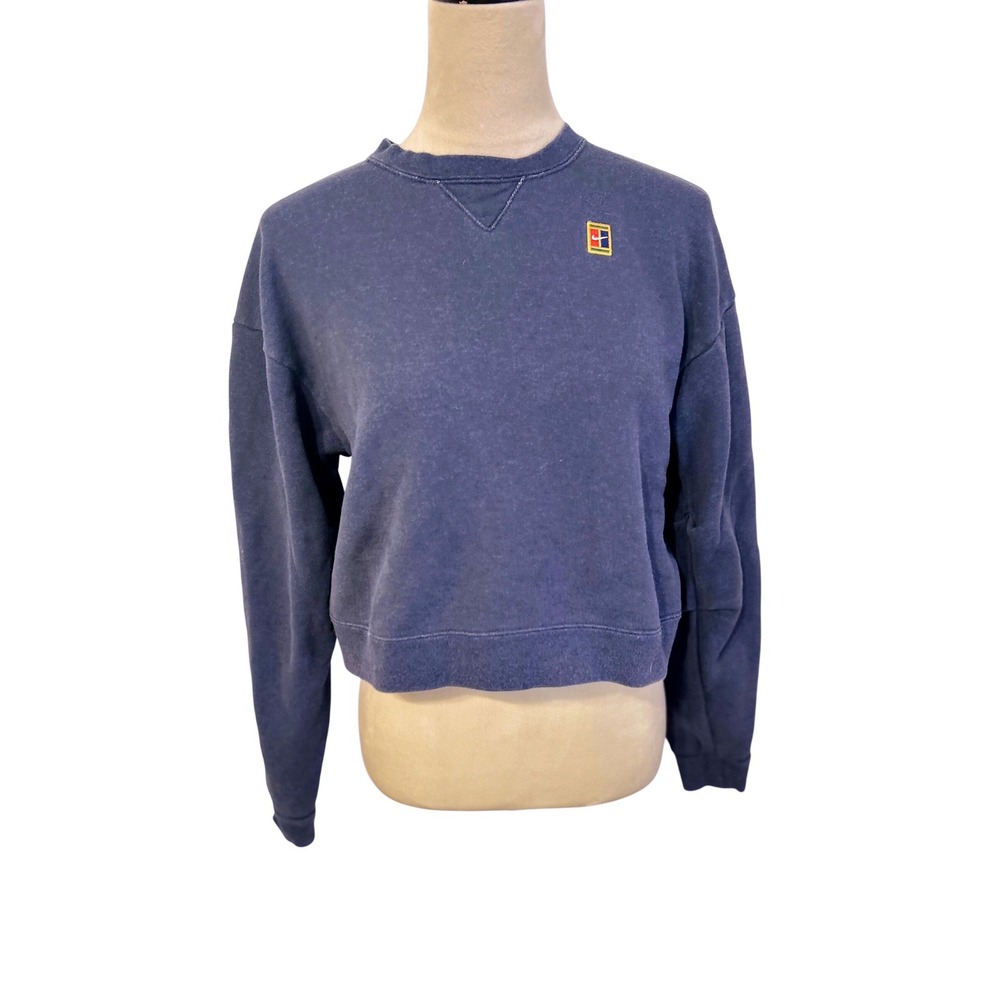 Nike Court Heritage French Terry Cropped Sweatshirt Navy Blue Women's Medium